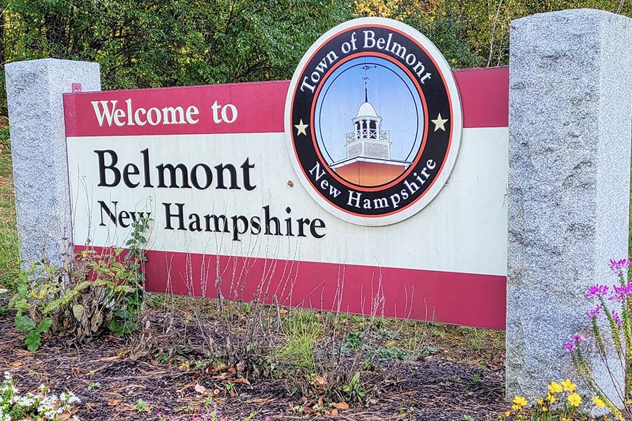 Belmont NH Insurance - Welcome to Belmont New Hampshire Sign With Town Seal On It